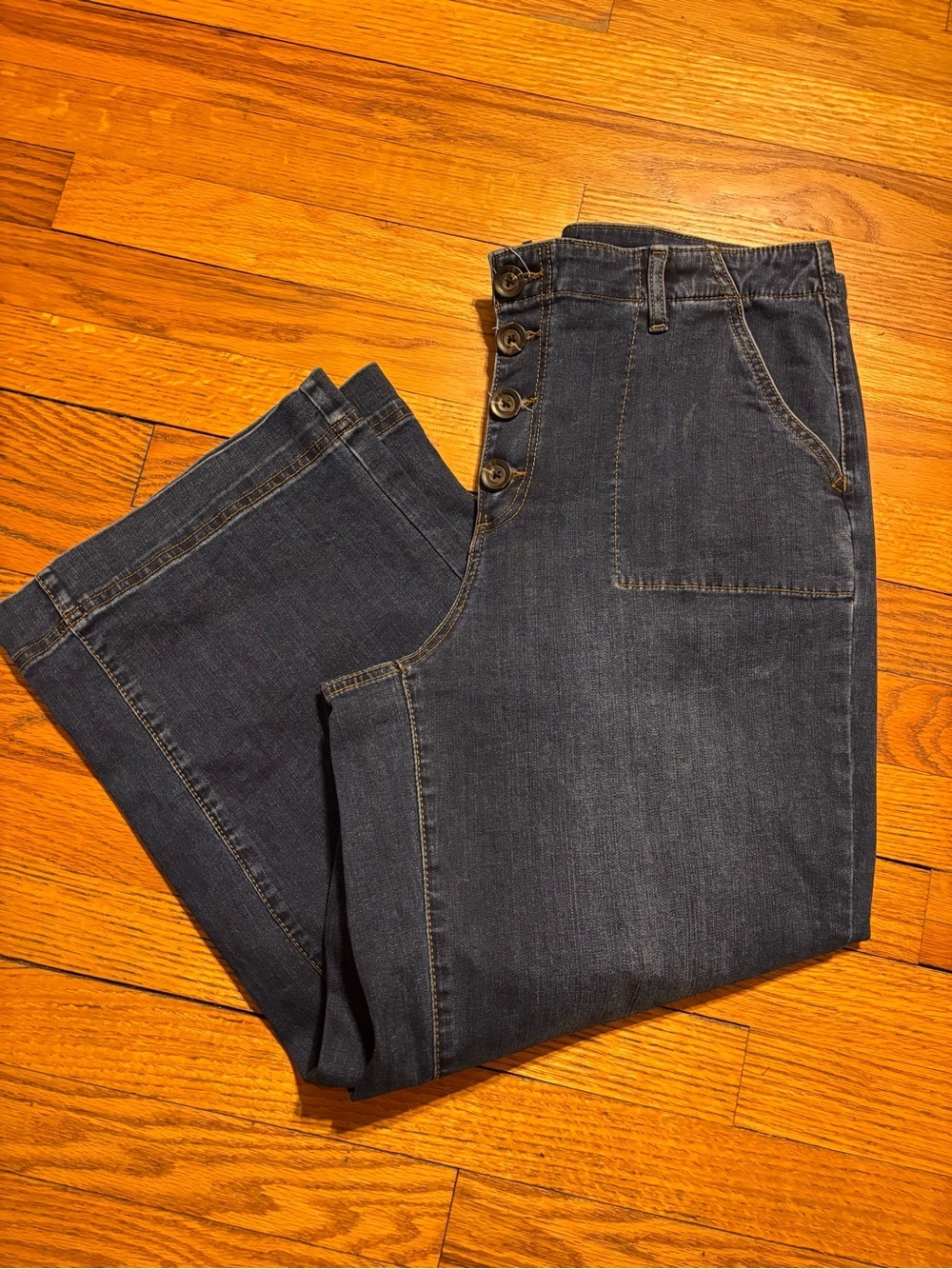 Tribal Dark Blue High-Waist Button Fly Jeans